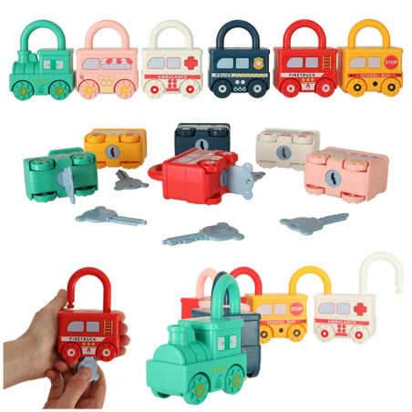 Educational puzzle game car blocks, padlocks, Montessori sensory toy