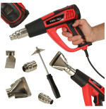 Elektriskais sildīšanas deglis ar temperatūras regulēšanu 0-600 grādi C gaisa plūsma 300-500 l/min + 4 maināmas sprauslas 1850