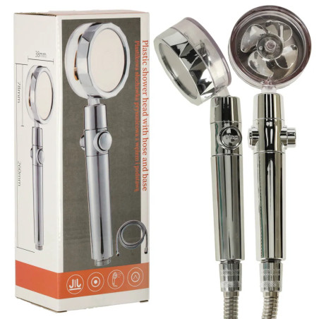 Hand shower with turbine and hose in silver