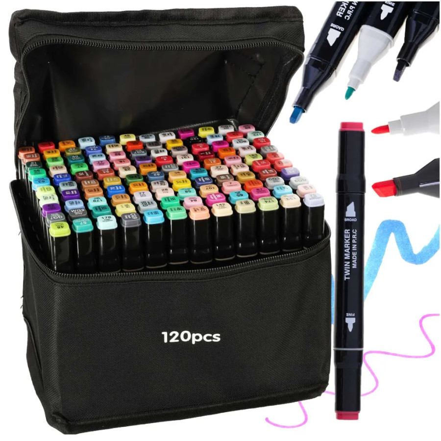 Double-sided alcohol markers in tray 120 + stand