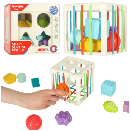 Flexible touch cube, attachable to puzzle, square with shape sorter