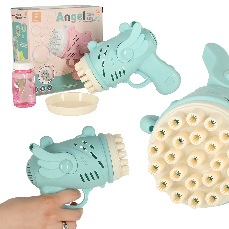 Soap bubble gun, soap bubbles with wings blue
