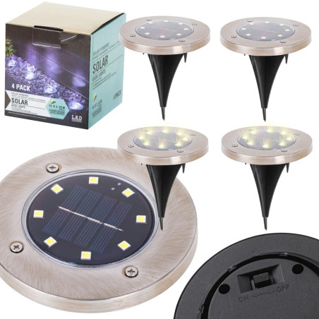 Solar Ground Garden Overhead Light 8LED 4 tk. soe valge