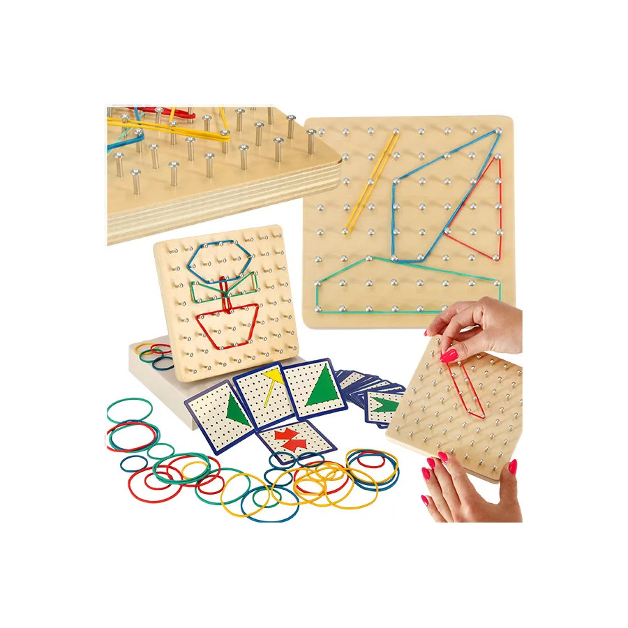 Geoboard Geoplan medinė dėlionė, kurianti figūras su gumytėmis