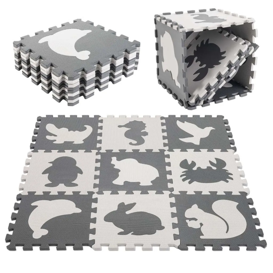 Foam puzzle mat for children 9 pieces black-ecru 85cm x 85cm x 1cm