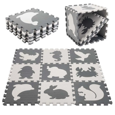 Foam puzzle mat for children 9 pieces black-ecru 85cm x 85cm x 1cm