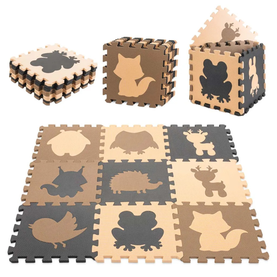 Vahtmaterjalist puslematt lastele 9-osaline beež-pruun-must-must 85cm x 85cm x 1cm