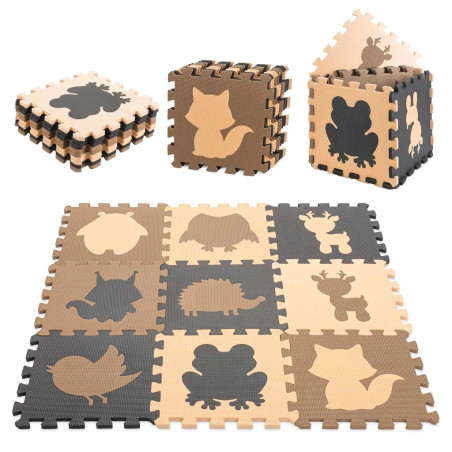 Vahtmaterjalist puslematt lastele 9-osaline beež-pruun-must-must 85cm x 85cm x 1cm