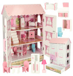 Lulilo Papilio wooden dollhouse with drawers and doors pink