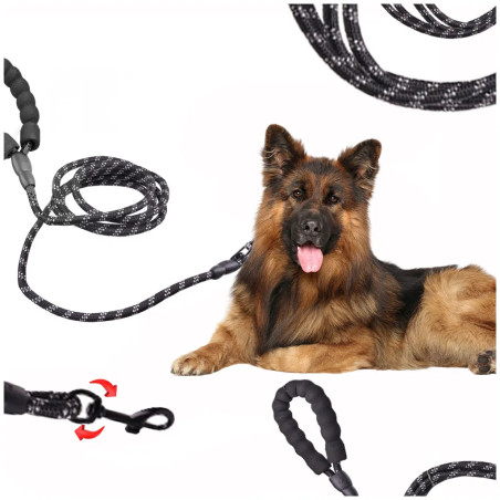 Dog leash on rope durable reflective 3 m