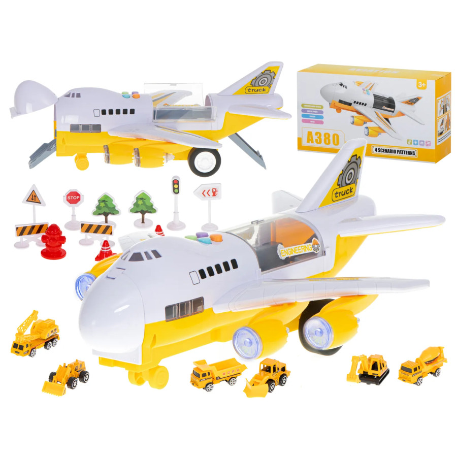 Transporter plane + 6 cars, construction vehicles, sidecars/trailers