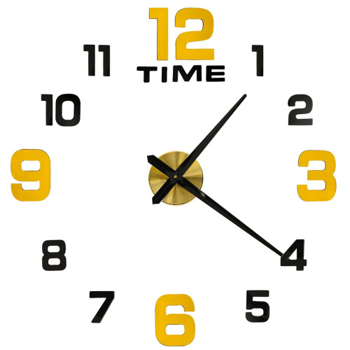 Wall clock sticker 100-120 cm black gold