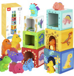 TOOKY TOY Drewniane Klocki Układanka Edukacyjna + 6 Figurek do zabawy 12 el.