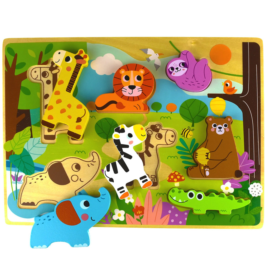 Tooky Toy Montessori koka puzle Dzīvnieki Zoo Safari Match Shapes