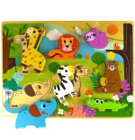 Tooky Toy Montessori koka puzle Dzīvnieki Zoo Safari Match Shapes