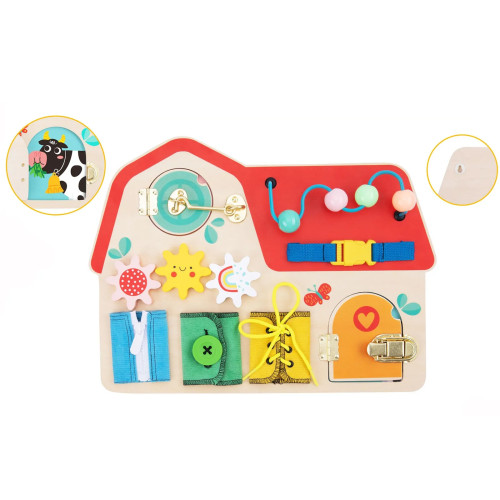 TOOKY TOY Medinė Montessori manipuliavimo lenta Pilys Spynos kilpos