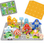 VIGA Zestaw Drewniany Budowanie Miasta Klocki Plansza Figurki
