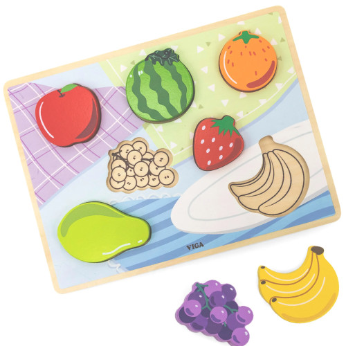 VIGA puust mõistatused Montessori Puzzle 2in1 Figuurid puuviljad