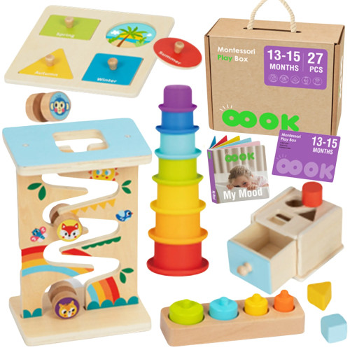 ŽAISLIUKŲ ŽAIDINIŲ DĖŽUTĖ XXL Montessori edukacinė 6in1 sensorinė 13-15 mėn