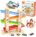 VIGA Drewniana Podwójna Zjeżdżalnia Dla Samochodzików Tor Wyścigowy