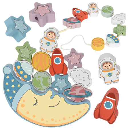 TOOKY TOY Cosmic Sleeping Moon Balancing Jigsaw Puzzle Montessori Cosmos Wooden Threader