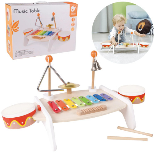 CLASSIC WORLD Muzikos instrumentų rinkinys vaikams Ksilofonas Tarka Cimbolai Būgnai Cimbolų lazdelės Trikampis Varpeliai 9 el.
