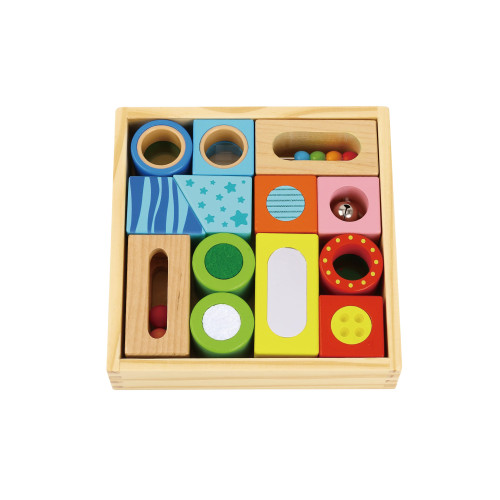 TOOKY TOY Medinė dėžutė Sensory Jigsaw Puzzle Multifunctional Shapes Sound Touch 12 el.