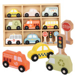 TOOKY TOY Zestaw Drewnianych Pojazdów i Znaków Drogowych w Pudełku