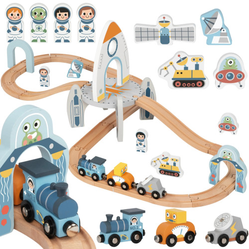 "TOOKY TOY" medinis kosminio traukinio bėgių rinkinys