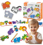 VIGA Drewniana Nawlekanka Przeplatanka Klocki Safari ZOO