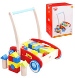 TOOKY TOY Drewniany Chodzik Pchacz dla Dzieci + Klocki 23 el.