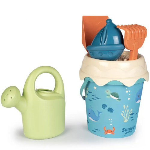 SMOBY GREEN Kibiras su smėlio priedais ir bioplastiko laistytuvu
