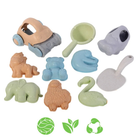 WOOPIE GREEN Smilšu komplekts ar automašīnu 10 el. BIOLOĢISKI NOĀRDĀMS ORGANISKAIS MATERIĀLS