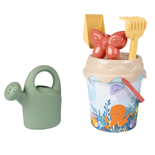 SMOBY GREEN kibirėlis su smėlio priedais ir bioplastiko laistytuvu