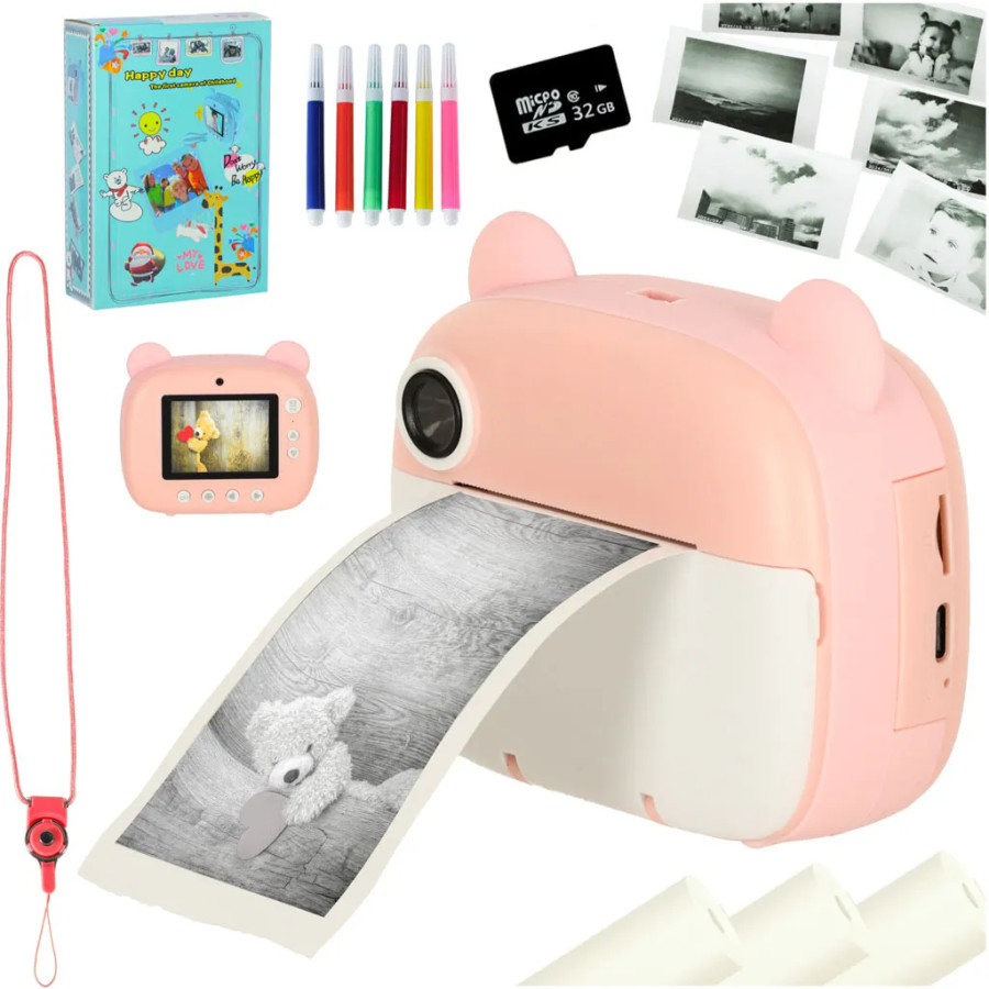 Teddy Bear Kids Instant Camera rozā krāsā