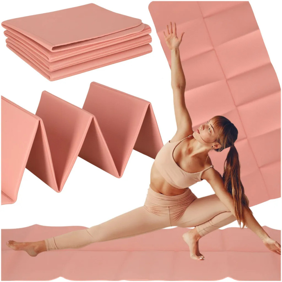 Foldable yoga exercise mat 183x61x0,4 cm pink