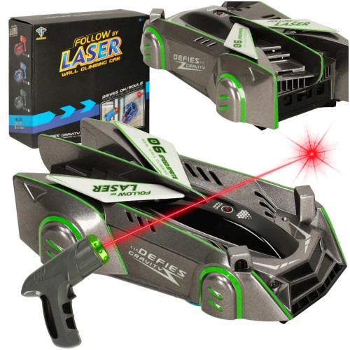 RC laserjuhtimisega auto, mis sõidab seinal laserhalli värvi