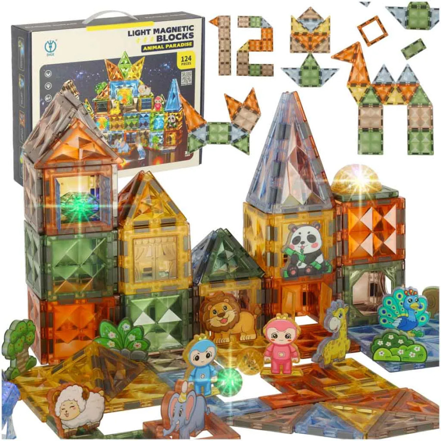 3D Magnetic Building Blocks Illuminated Animal Park 124 el.