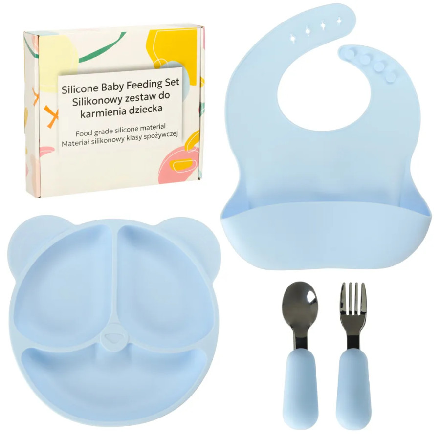Silicone children's dishes teddy bear light blue 4el