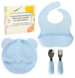 Silicone children's dishes teddy bear light blue 4el