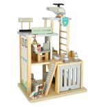 Wooden police station + police helicopter