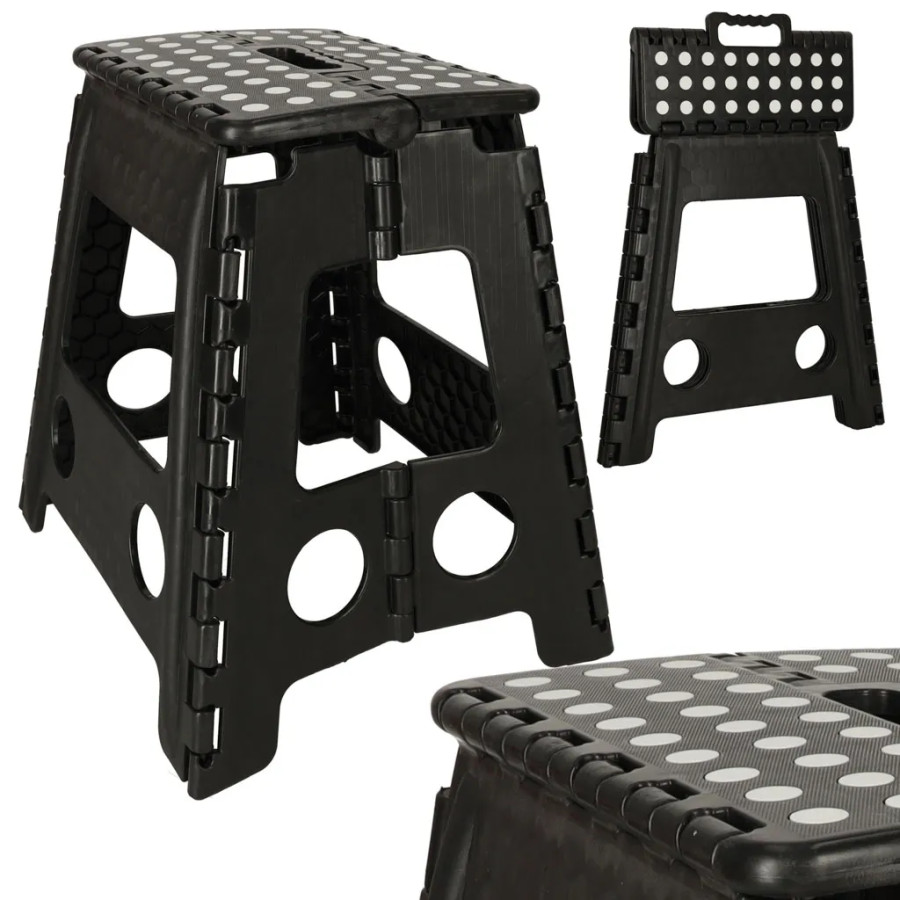 Non-slip folding stool 39 cm black