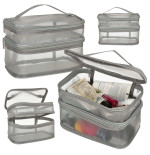 Cosmetic travel organiser, foldable into a stack, for storing cosmetics, grey