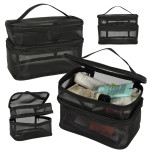 Cosmetic travel organiser, foldable into a stack, for storing cosmetic accessories, black