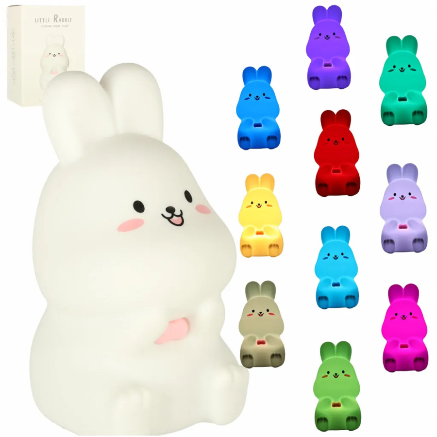 Laste silikoonist LED öövalgus valge koos roosa jänesega