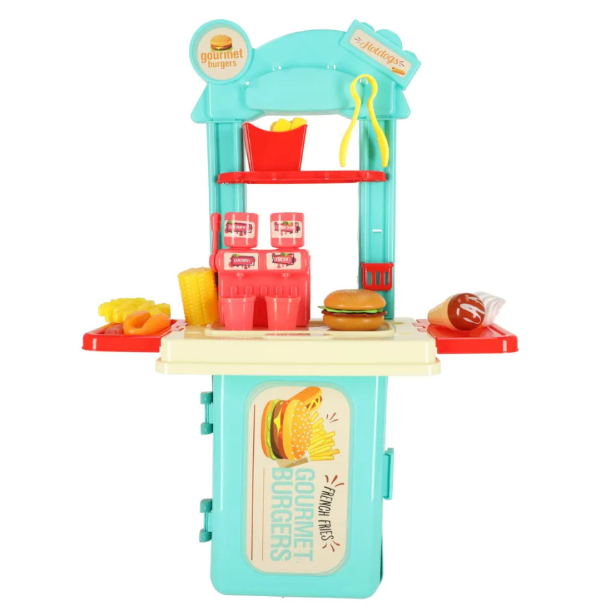 Kids kitchen in suitcase fast food burger set ice cream fries 55cm