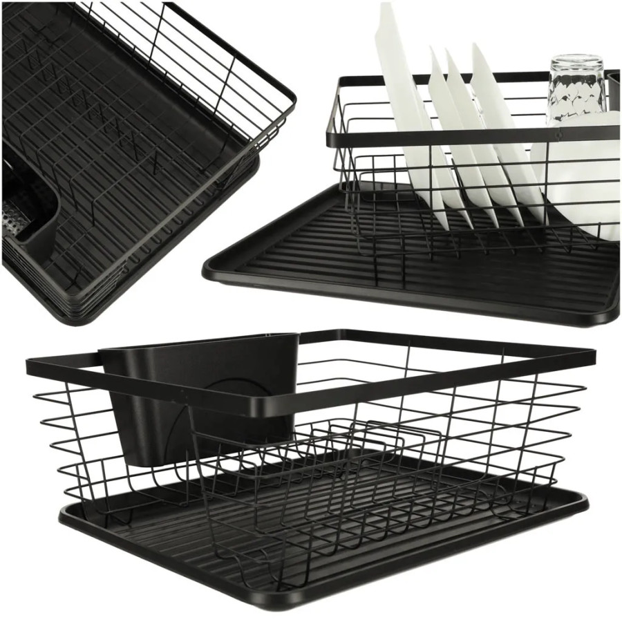 Dish drainer, cutlery tray, black