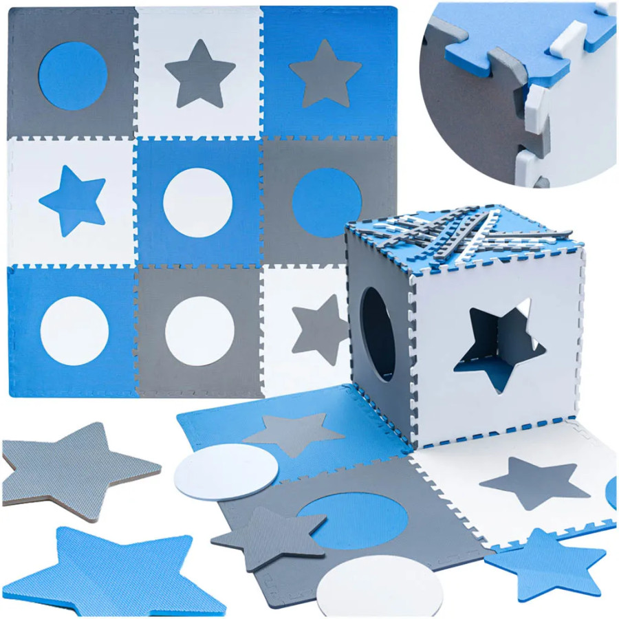 Foam puzzle mat for children 180x180cm 9 pieces grey blue