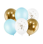 Birthday Balloons Pastel Light Blue White Gold Blue 30cm 6 pcs.
