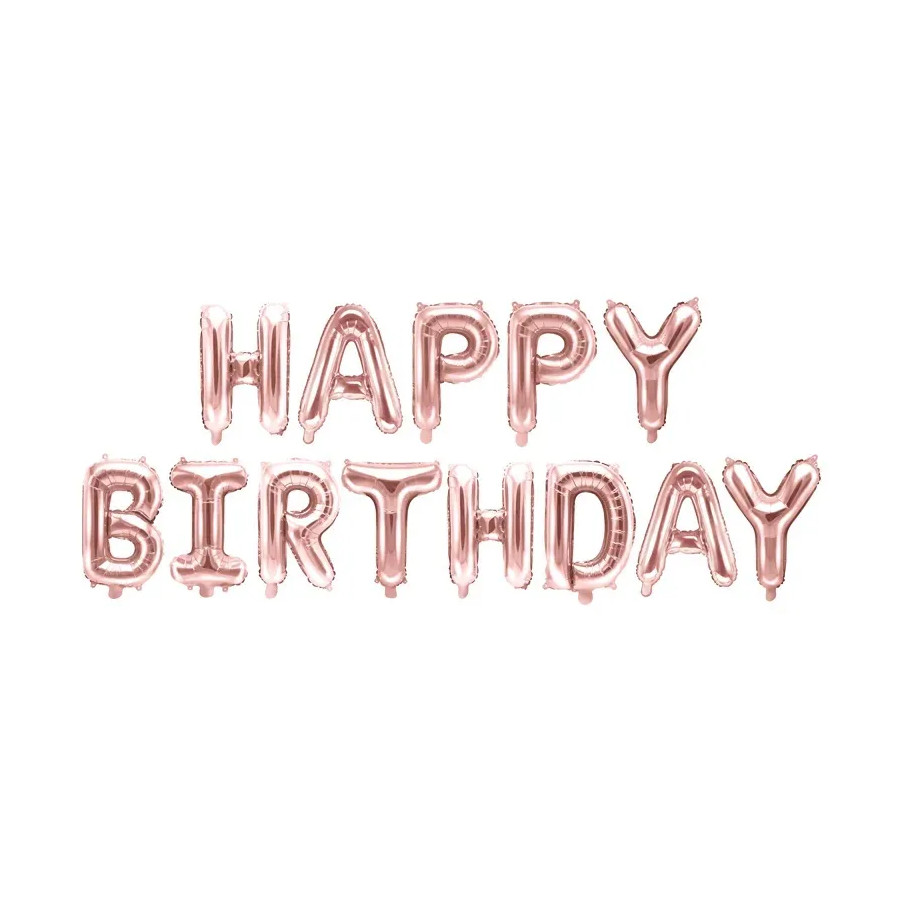 Folijas balonu dzimšanas dienas rotājumi Happy Birthday Rose Gold 340cm x 35cm